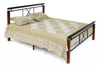 Кровать EUNIS (AT-9220) дерево гевея/металл, 160х200см, красный дуб/черный. Фото №1