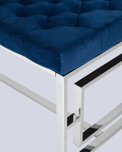 Банкетка-скамейка БРУКЛИН велюр синий сталь серебро. Фото №6