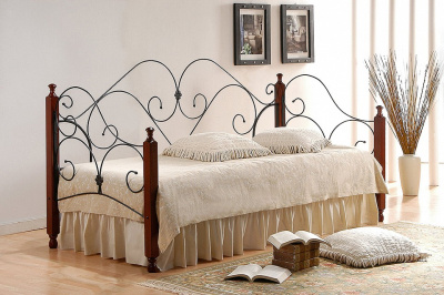 Кровать SONATA дерево гевея/металл, 90*200 см (Day bed), красный дуб/черный. Фото