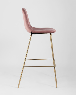 Стул барный Валенсия велюр пыльно-розовый золотые ножки. Фото