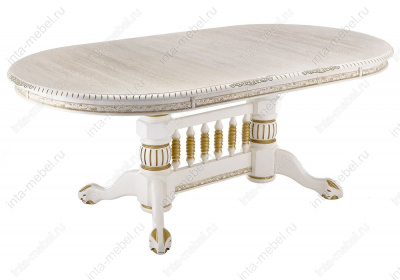 Стол деревянный Кантри молочный с золотой патиной. Фото