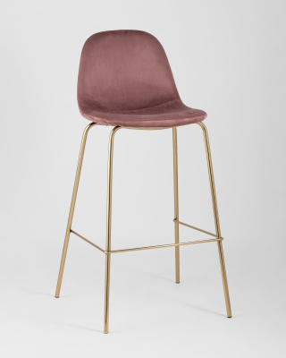 Стул барный Валенсия велюр пыльно-розовый золотые ножки. Фото